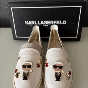 Karl Lagerfeld “Michaela” Embellished Slip-On Espadrille Flats, Women’s Sz 7